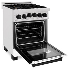 ZLINE Autograph Edition 24 in. Range with Gas Burner and Gas Oven in DuraSnow® Stainless Steel with White Matte Door and Matte Black Accents, RGSZ-WM-24-MB