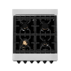 ZLINE Autograph Edition 24 in. Range with Gas Burner and Gas Oven in DuraSnow® Stainless Steel with White Matte Door and Matte Black Accents, RGSZ-WM-24-MB