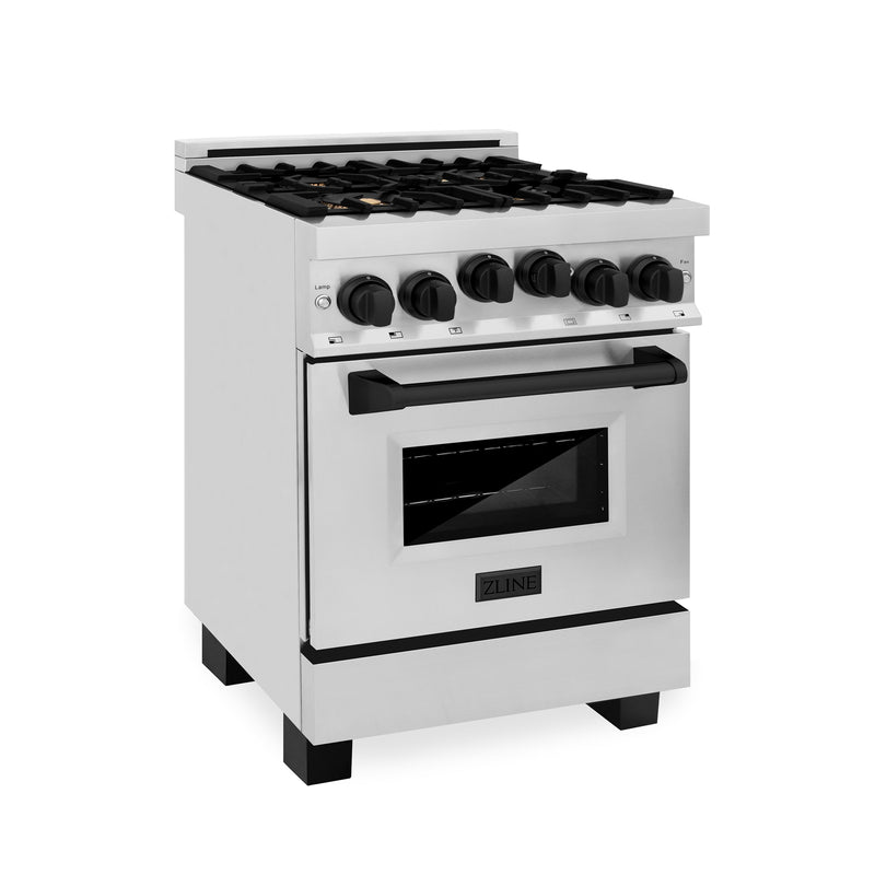 ZLINE Autograph Edition 24 in. Range with Gas Burner and Gas Oven in Stainless Steel with Matte Black Accents, RGZ-24-MB