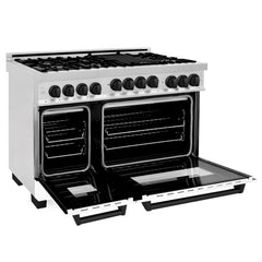 ZLINE Autograph Edition 48 in. Gas Range in DuraSnow® with White Matte Door and Matte Black Accents, RGSZ-WM-48-MB