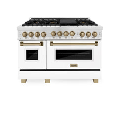 ZLINE Autograph Edition 48 in. Gas Range in DuraSnow® with White Matte Door and Champagne Bronze Accents, RGSZ-WM-48-CB