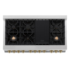 ZLINE Autograph Edition 48 in. Gas Range in DuraSnow® with White Matte Door and Champagne Bronze Accents, RGSZ-WM-48-CB