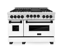 ZLINE Autograph Edition 48 in. Gas Range in DuraSnow® with White Matte Door and Matte Black Accents, RGSZ-WM-48-MB