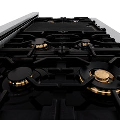 ZLINE Autograph Edition 48" Porcelain Rangetop with 7 Gas Burners in DuraSnow® Stainless Steel and Gold Accents, RTSZ-48-G