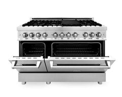 ZLINE Appliance Package - 48 in. Gas Range, Range Hood, Microwave Drawer, 3 Rack Dishwasher, Refrigerator, 5KPR-RGRH48-MWDWV