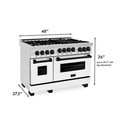 ZLINE Autograph Edition 48 in. Gas Range in DuraSnow® with White Matte Door and Matte Black Accents, RGSZ-WM-48-MB