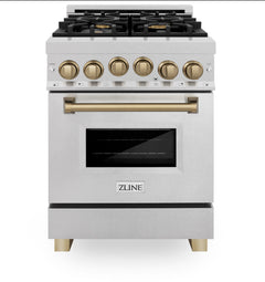 ZLINE Autograph Edition 24 in. Range with Gas Burner and Gas Oven in DuraSnow® Stainless Steel with Champagne Bronze Accents, RGSZ-SN-24-CB