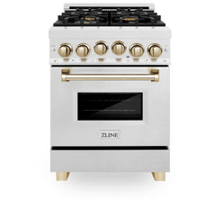 ZLINE Autograph Edition 24 in. Range with Gas Burner and Gas Oven in DuraSnow® Stainless Steel with Gold Accents, RGSZ-SN-24-G