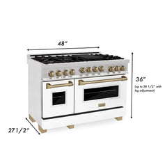 ZLINE Autograph Edition 48 in. Gas Range in DuraSnow® with White Matte Door and Champagne Bronze Accents, RGSZ-WM-48-CB