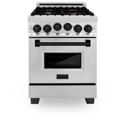 ZLINE Autograph Edition 24 in. Range with Gas Burner and Gas Oven in Stainless Steel with Matte Black Accents, RGZ-24-MB