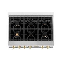 ZLINE Autograph Edition 36 in. Gas Rangetop in Stainless Steel and Gold Accents, RTZ-36-G