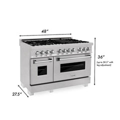 ZLINE 48 in. Kitchen Package with DuraSnow® Stainless Dual Fuel Range, Ducted Vent Range Hood and Dishwasher, 3KP-RASRH48-DW