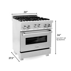 ZLINE 30 in. Kitchen Package with DuraSnow® Stainless Steel Gas Range, Ducted Range Hood and Tall Tub Dishwasher, 3KP-RGSRH30-DWV