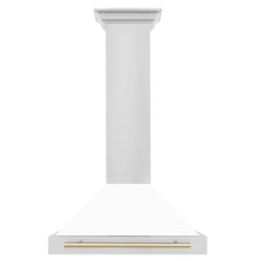 ZLINE 30 Inch Autograph Edition Stainless Steel Range Hood with White Matte Shell and Gold Handle, KB4STZ-WM30-G