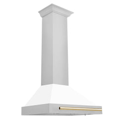 ZLINE 30 Inch Autograph Edition Stainless Steel Range Hood with White Matte Shell and Gold Handle, KB4STZ-WM30-G