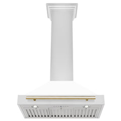 ZLINE 30 Inch Autograph Edition Stainless Steel Range Hood with White Matte Shell and Gold Handle, KB4STZ-WM30-G