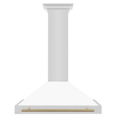 ZLINE 36 Inch Autograph Edition Stainless Steel Range Hood with White Matte Shell and Champagne Bronze Handle, KB4STZ-WM36-CB