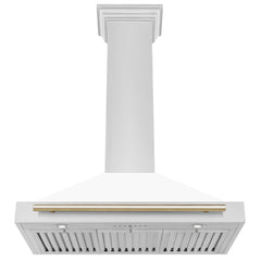 ZLINE 36 Inch Autograph Edition Stainless Steel Range Hood with a Matte White Shell and Gold Handle, KB4STZ-WM36-G