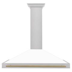 ZLINE 48 Inch Autograph Edition DuraSnow® Stainless Steel Range Hood witha White Matte Shell and Champagne Bronze Handle, KB4SNZ-WM48-CB