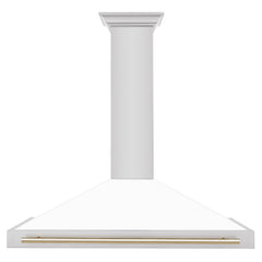 ZLINE 48 Inch Autograph Edition Stainless Steel Range Hood with White Matte Shell and Gold Handle, KB4STZ-WM48-G