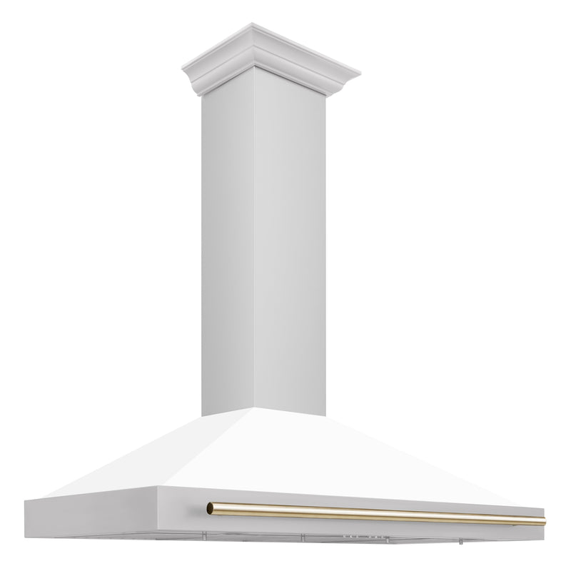 ZLINE 48 Inch Autograph Edition Stainless Steel Range Hood with White Matte Shell and Gold Handle, KB4STZ-WM48-G