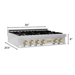 ZLINE Autograph Edition 36 in. Gas Rangetop in Stainless Steel and Gold Accents, RTZ-36-G