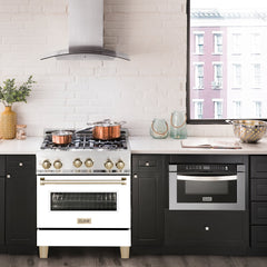 ZLINE Autograph Edition 30 in. 4.0 cu. ft. Range with Gas Burner/Gas Oven with White Matte Door and Gold Accents, RGZ-WM-30-G