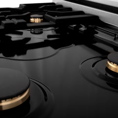 ZLINE Autograph Edition 30 in. Porcelain Rangetop with 4 Gas Burners in DuraSnow® Stainless Steel and Gold Accents, RTSZ-30-G