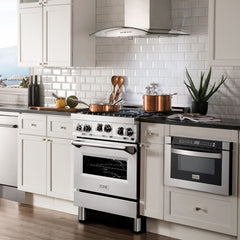 ZLINE Appliance Package - 30 in. Gas Range, 30 in. Range Hood, Microwave Drawer, 3 Rack Dishwasher, Refrigerator, 5KPR-RGRH30-MWDWV