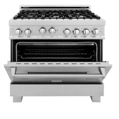 ZLINE 36 in. Kitchen Package with DuraSnow® Stainless Steel Gas Range, Ducted Range Hood and Dishwasher, 3KP-RGSRH36-DWV