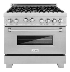 ZLINE 36 in. Kitchen Package with DuraSnow® Stainless Steel Gas Range, Ducted Range Hood and Dishwasher, 3KP-RGSRH36-DWV