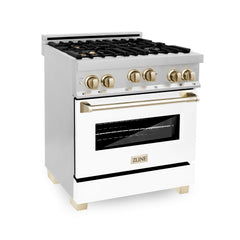 ZLINE Autograph Edition 30 in. 4.0 cu. ft. Range with Gas Burner/Gas Oven with White Matte Door and Gold Accents, RGZ-WM-30-G