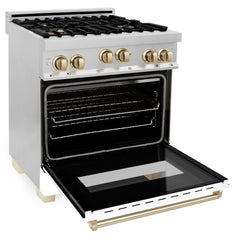 ZLINE Autograph Edition 30 in. 4.0 cu. ft. Range with Gas Burner/Gas Oven with White Matte Door and Gold Accents, RGZ-WM-30-G