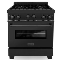 ZLINE Appliance Package - 30 in. Gas Range, Range Hood, and Microwave Oven in Black Stainless Steel, 3KP-RBGRH30-MO