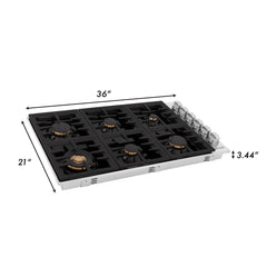 ZLINE 36 in. Dropin Cooktop with 6 Gas Burners and Black Porcelain Top and Brass Burners, RC-BR-36-PBT