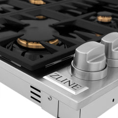 ZLINE 36 in. Dropin Cooktop with 6 Gas Burners and Black Porcelain Top and Brass Burners, RC-BR-36-PBT