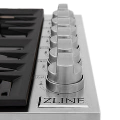 ZLINE 36 in. Dropin Cooktop with 6 Gas Burners and Black Porcelain Top and Brass Burners, RC-BR-36-PBT