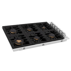 ZLINE 36 in. Dropin Cooktop with 6 Gas Burners and Black Porcelain Top and Brass Burners, RC-BR-36-PBT