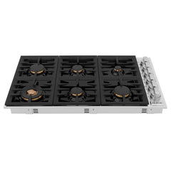 ZLINE 36 in. Dropin Cooktop with 6 Gas Burners and Black Porcelain Top and Brass Burners, RC-BR-36-PBT